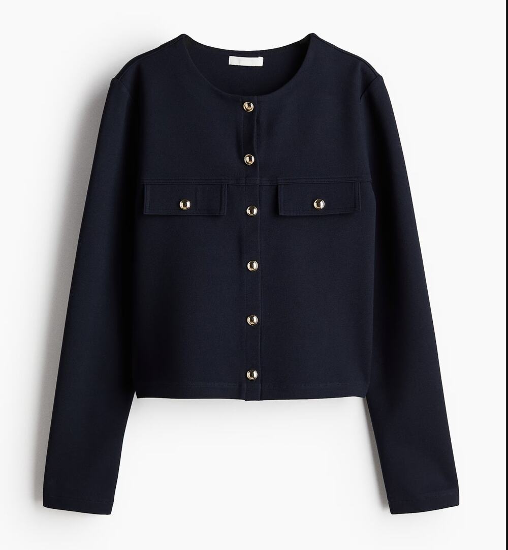 H&M Collarless Cardigan Knit Sweater Blazer Jacket Navy Blue XL